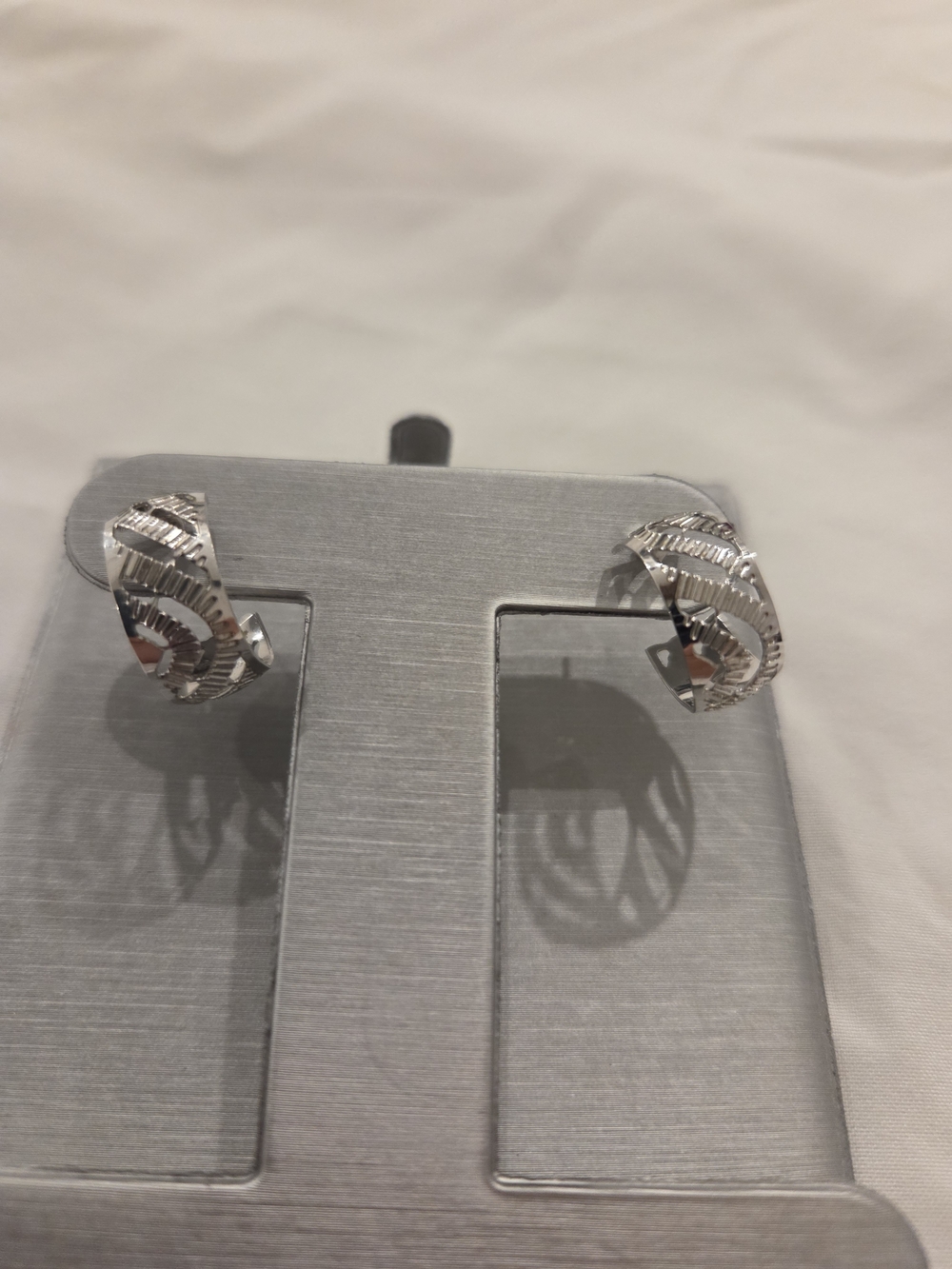 Silver Textured Hoop Earrings - Silver